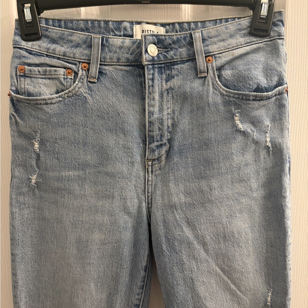 PISTOLA jeans Light Blue Distressed Straight Leg Size 27 - Picture 5 of 10